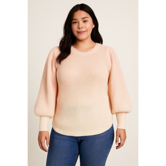 GAP Ombre Waffle Knit Balloon Sleeve Top Small Yellow Pink Cozy  Wool Lounge - Picture 1 of 9